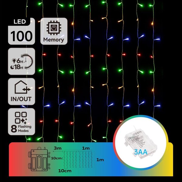 Aigostar - LED Vonkajšia vianočná reťaz 100xLED/8 funkcií 3xAA 4x1m IP44 multicolor