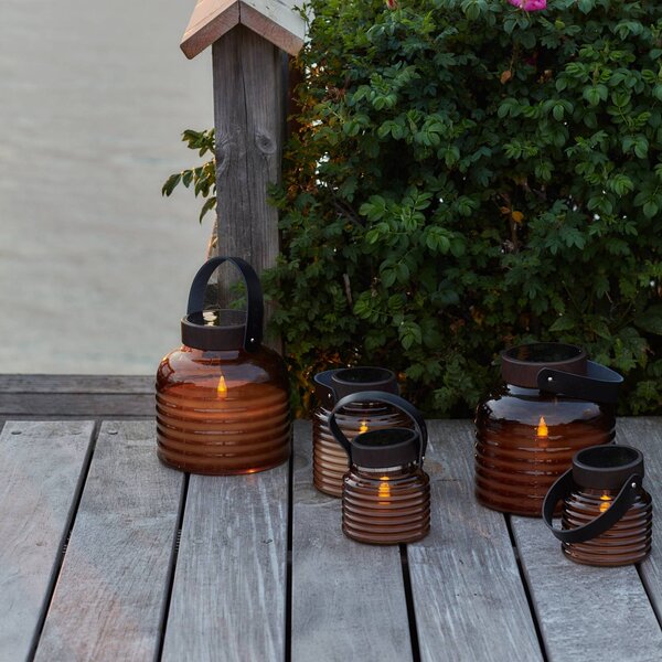 Solarna lampa Aston Jar, výška 12 cm, jantárová/hnedá, IP44, Krémová / jantárovo žltá, Sklo