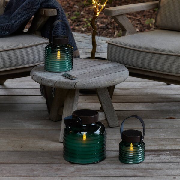 Solarna lampa Aston Jar, výška 12 cm, zelená/hnedá, IP44, Zelená, Sklo