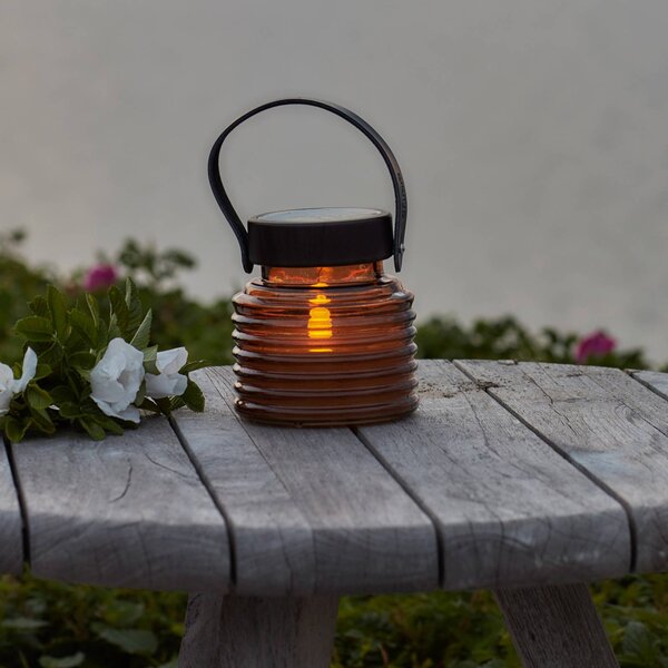 Solarna lampa Aston Jar, výška 12 cm, jantárová/hnedá, IP44, Krémová / jantárovo žltá, Sklo