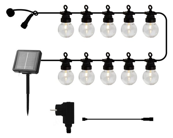 LED reťaz Lucas – štartovacia sada, číra, 10-pl., solárna/s napájacím káblom, Viacfarebné, Plast, Solárne svietidlá
