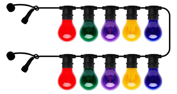 LED reťaz Tobias, predĺženie, viacfarebná, 10-pl. žiarovka, dĺžka 4,5 m, Viacfarebné, Plast