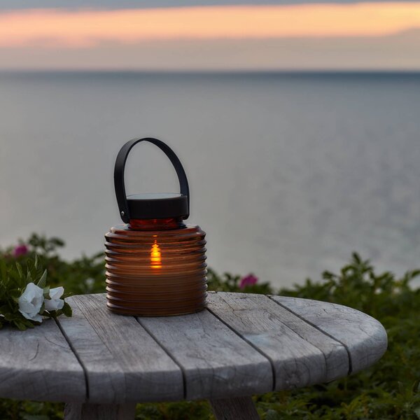 Solarna lampa Aston Jar, výška 16 cm, jantárová/hnedá, IP44, Krémová / jantárovo žltá, Sklo