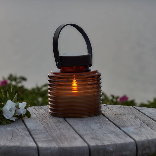 Solarna lampa Aston Jar, výška 16 cm, jantárová/hnedá, IP44, Krémová / jantárovo žltá, Sklo