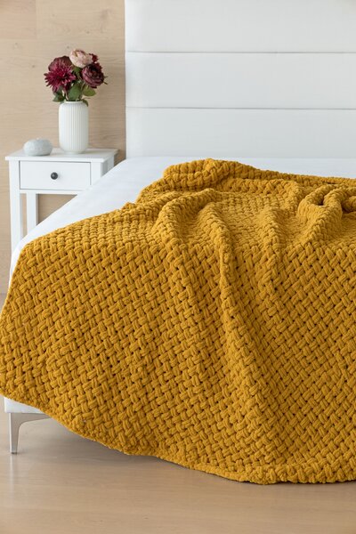 Deka Knittingly zlatá Ručně pletená deka 130/170