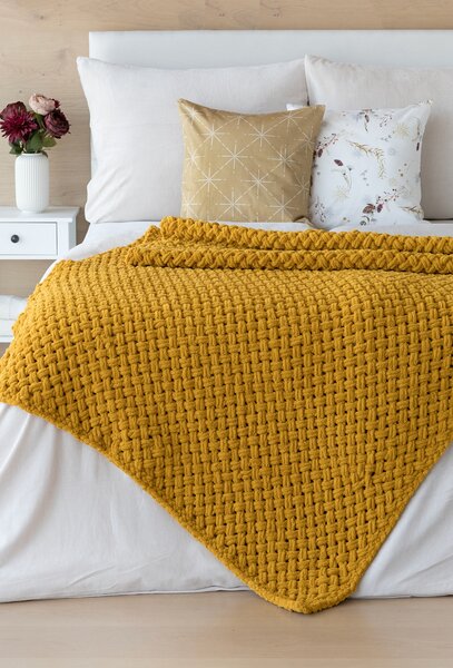 Deka Knittingly zlatá Ručně pletená deka 130/170