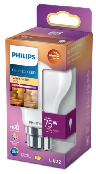 LED Stmievateľná žiarovka Philips Warm Glow B22/7,2W/230V 2200-2700K CRI 90