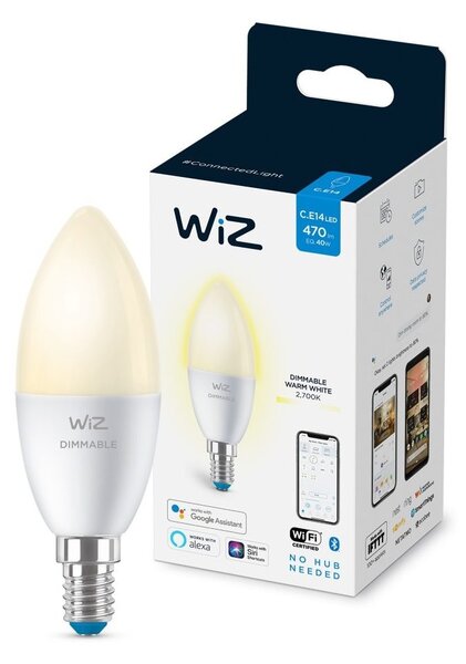 LED Stmievateľná žiarovka C37 E14/4,9W/230V 2700K CRI 90 Wi-Fi - WiZ