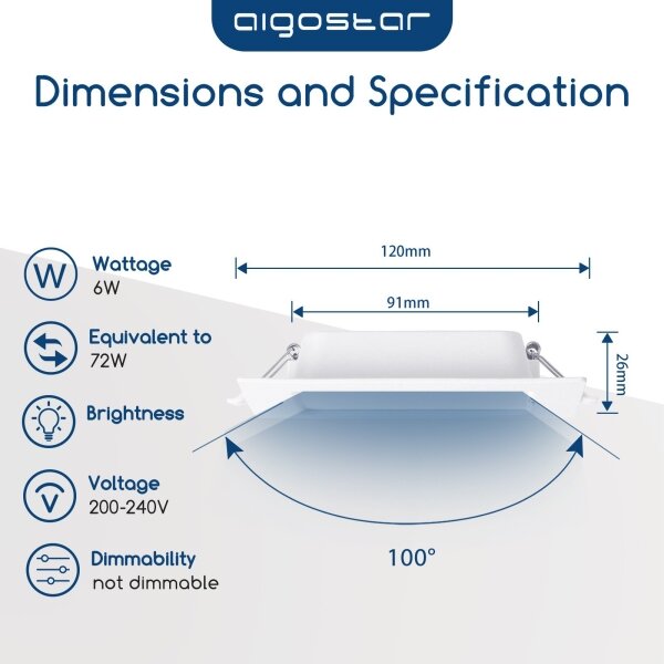 Aigostar - Zapustené LED svietidlo LED/6W/230V 3000K 12x12 cm biele