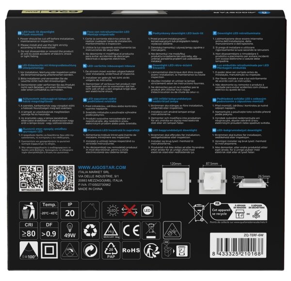 Aigostar - LED zapustené stropné svietidlo LED/6W/230V 4000K 12x12 cm biele