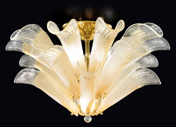 Stropné svetlo Petali muránske sklo zlato-jantár