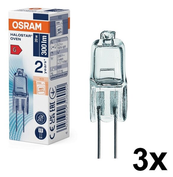 SADA 3 ks žiaroviek do rúry HALOSTAR G4/20W/12V 2700K - Osram