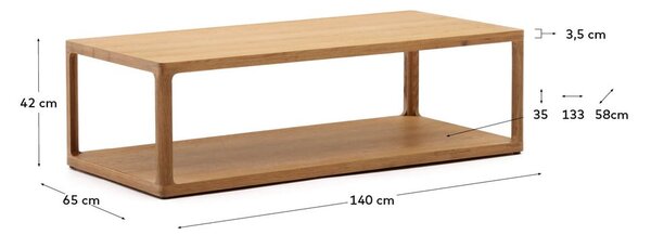 Konferenčný stolík v dekore duba v prírodnej farbe 65x140 cm Maymai – Kave Home