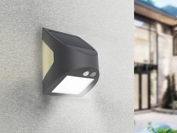 LED solárne nástenné svietidlo so senzorom LED/3W/3,7V 1200 mAh IP54 antracit
