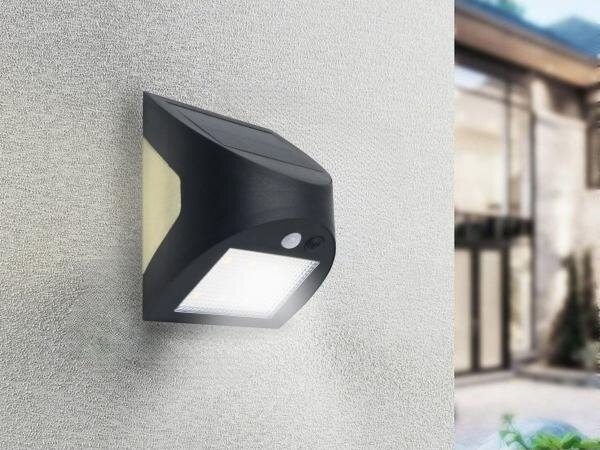 LED solárne nástenné svietidlo so senzorom LED/3W/3,7V 1200 mAh IP54 čierne