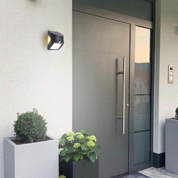 LED solárne nástenné svietidlo so senzorom LED/3W/3,7V 1200 mAh IP54 čierne
