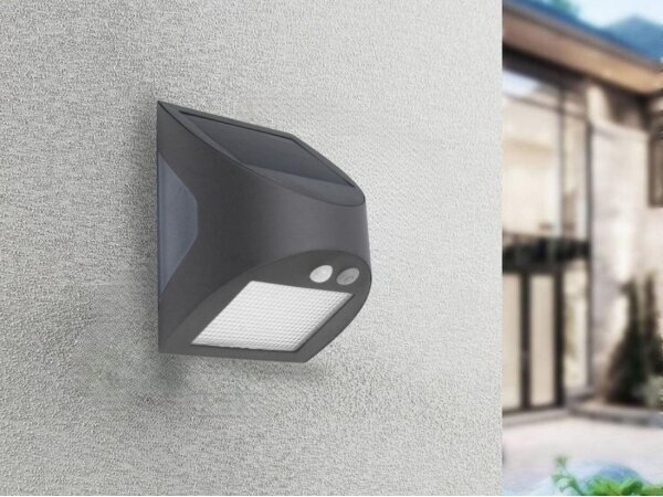 LED solárne nástenné svietidlo so senzorom LED/3W/3,7V 1200 mAh IP54 antracit