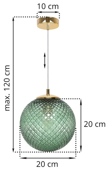 Závesne svietidlo Cannes, 1x zelené sklenené tienidlo (fi 20 cm), G