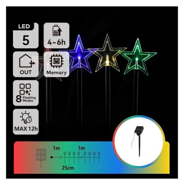 Aigostar - LED RGBY Solárne vianočné svietidlo LED/1,2V/8 funkcií 1m IP65 800mAh hviezdy