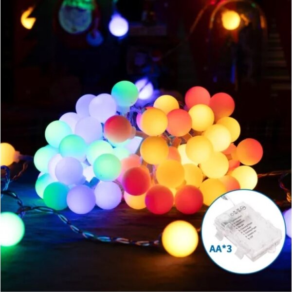 Aigostar - LED vonkajšia vianočná svetelná reťaz 50xLED/3xAA/8 režimov 5,3 m IP44 viacfarebná