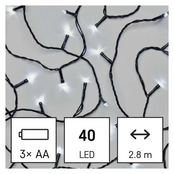 LED Vonkajší reťaz 40xLED/3xAA 3,3m IP44 studená biela
