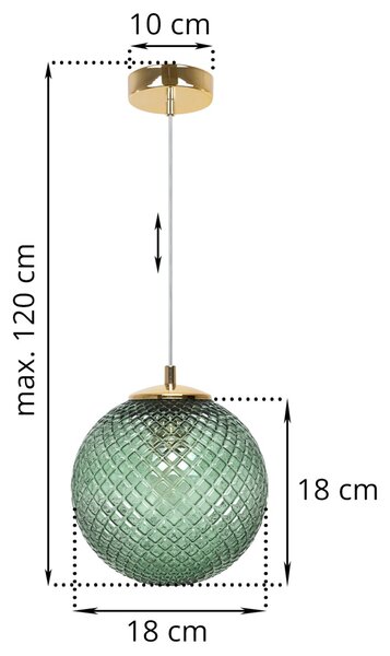 Závesne svietidlo Cannes, 1x zelené sklenené tienidlo (fi 18 cm), G