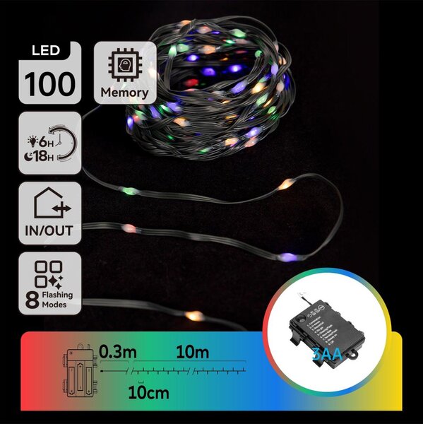 Aigostar-LED Vonkajšia vianočná reťaz 100xLED/8 funkcií 3xAA 10,3m IP44 multicolor