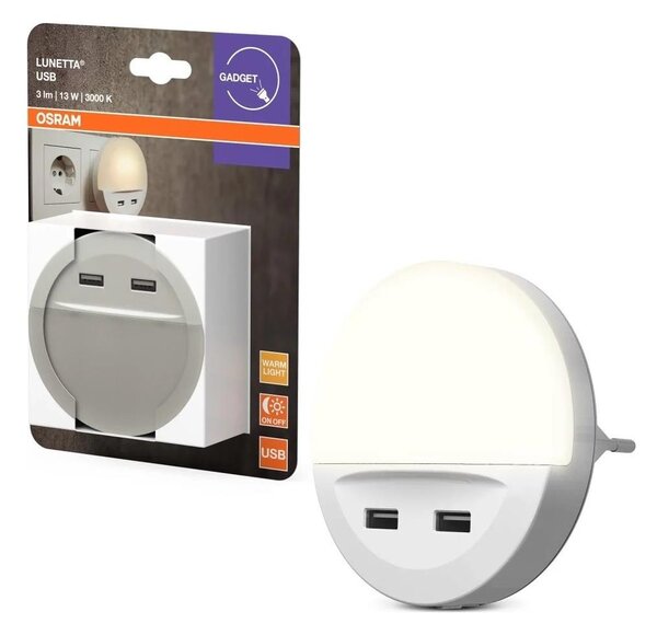 Osram - LED Nočné svietidlo do zásuvky so snímačom LUNETTA 2xUSB LED/13W/230V