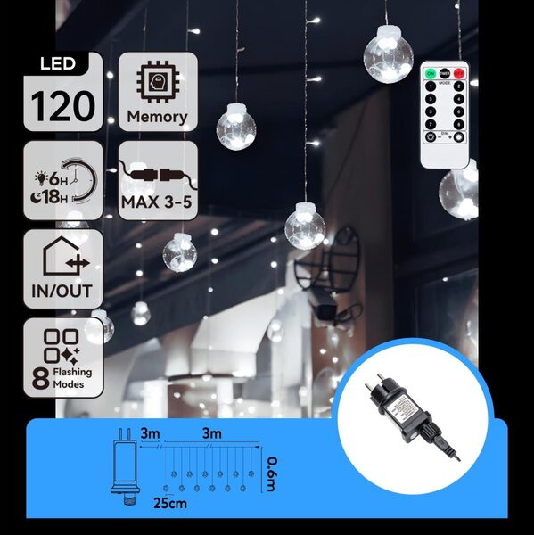 Aigostar - LED vonkajší vianočný reťaz 120xLED/6W/230V/8 funkcií 3x0,6m IP44 studená biela+DO