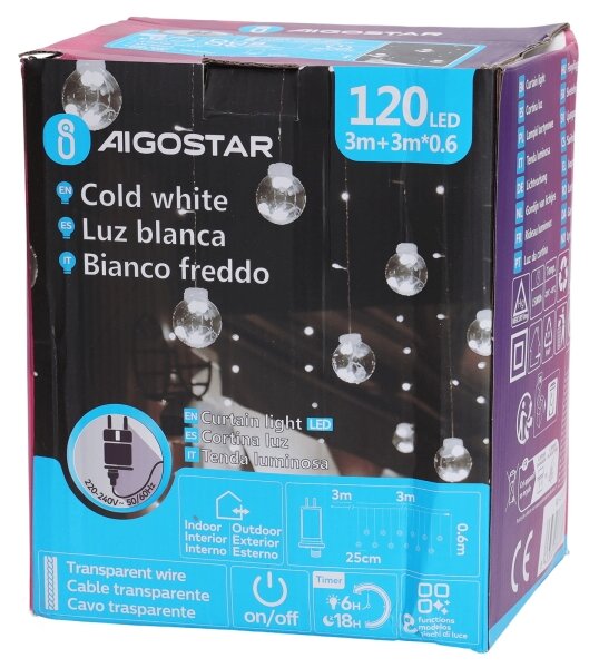 Aigostar - LED vonkajší vianočný reťaz 120xLED/6W/230V/8 funkcií 3x0,6m IP44 studená biela+DO