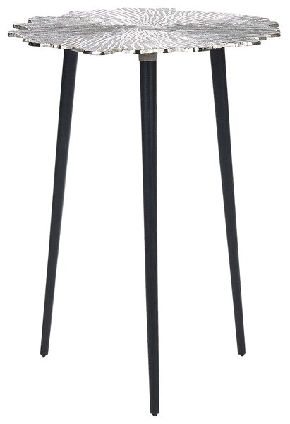 Príručný stolík strieborný 3 čierne železné nohy hliníková stolová doska dekoratívny moderný minimalistický obývacia izba