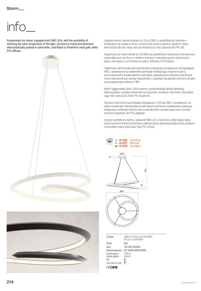 Redo 01-3378 - stmievateľný LED luster na lanku STORM LED/60W/230V, čierny
