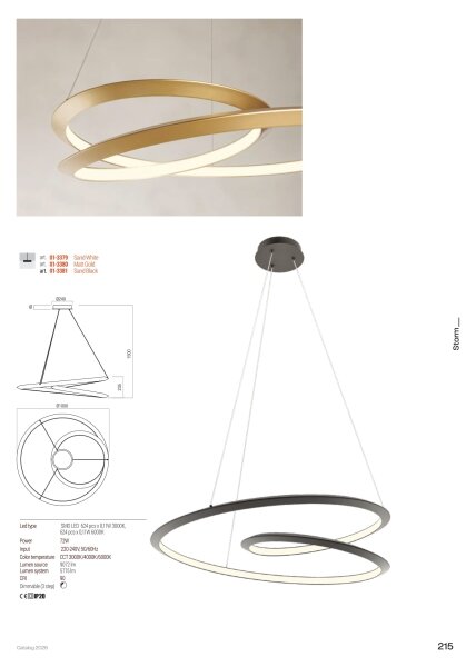 Redo 01-3378 - stmievateľný LED luster na lanku STORM LED/60W/230V, čierny