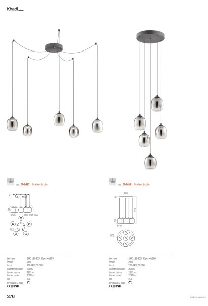Redo 01-3488 -LED Stmievateľný luster na lanku KHADI 5xLED/5,2W/230V čierna/dymová