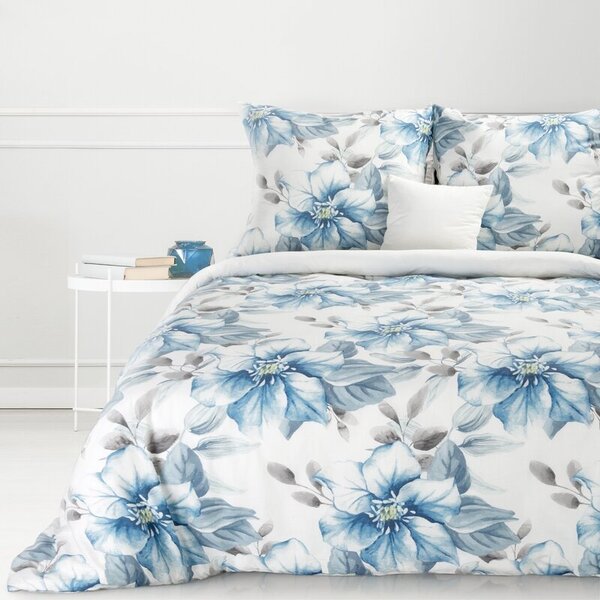 EUROFIRANY Bavlnená posteľná súprava s kvetinovou potlačou 160 cm x 200 cm biela 100 % bavlna