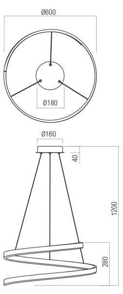 Redo 01-4015 - LED stmievateľný luster na lankách SCROLL LED/38W/230V čierny
