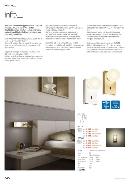 Redo 01-4656 - LED nástenné svietidlo NORMA LED/5W/230V CRI 90 USB biela