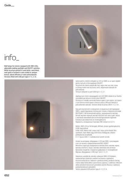 Redo 01-4473 - LED nástenné svietidlo QUDA LED/6W/230V+LED/3W CRI 90 bronzové