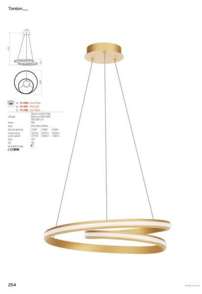 Redo 01-4361 - LED stmievateľný luster na lane TORSION LED/40W/230V zlatý