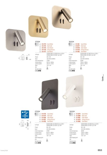 Redo 01-4473 - LED nástenné svietidlo QUDA LED/6W/230V+LED/3W CRI 90 bronzové