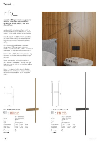 Redo 01-4674 - LED Nástenné svietidlo TANGENT LED/9W/230V CRI 90 zlaté
