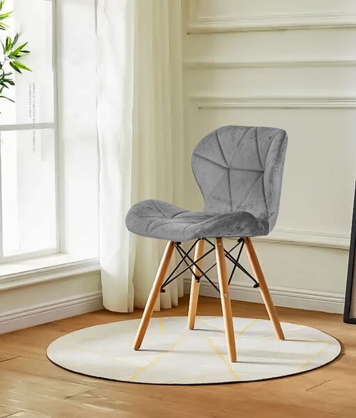 ModernHome Sada 4 ks zamatových stoličiek do jedálne a obývačky - šedá