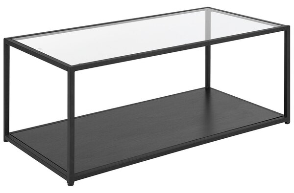 Konferenčný stolík čierna syntetický materiál kov 100 x 50 cm obdĺžniková sklenená vrchná doska s policou industriálny štýl obývačka