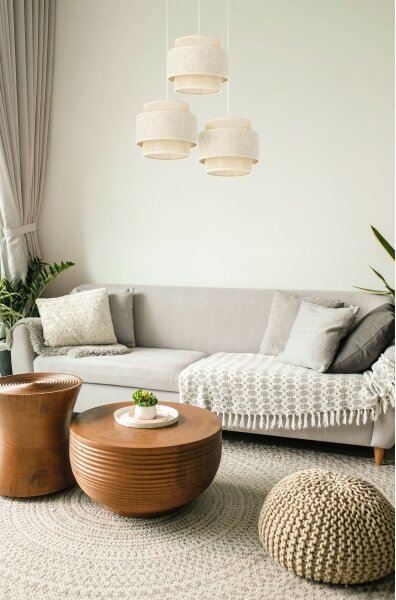 Závesný luster na lanku BOHO 3xE27/60W/230V, krémový/juta