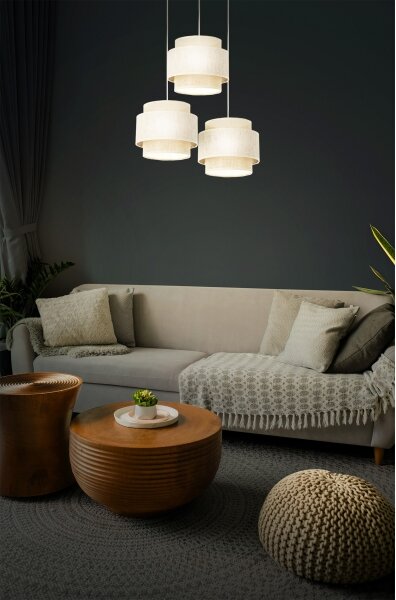 Závesný luster na lanku BOHO 3xE27/60W/230V, krémový/juta