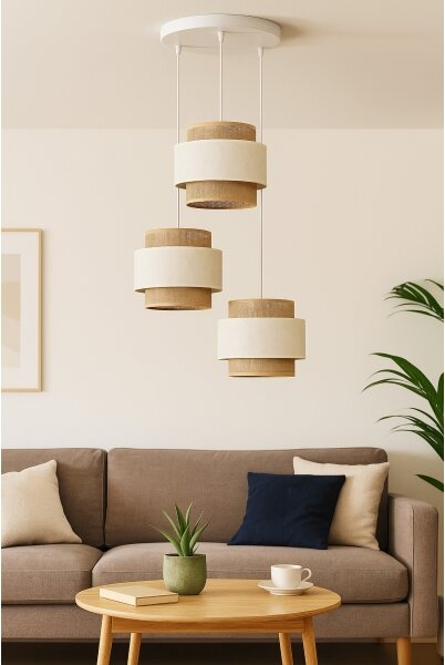 Luster na lanku BOHO 3xE27/60W/230V krémová/juta