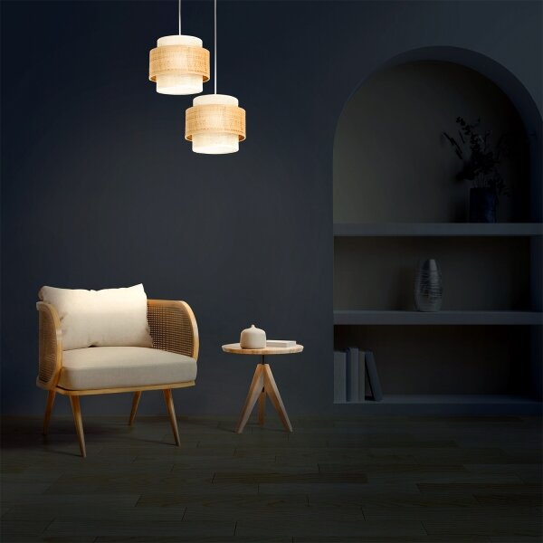 Závesný luster BOHO na lanku 2xE27/60W/230V juta/krémová