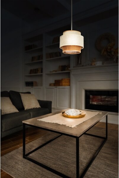 Luster na lane BOHO 1xE27/60W/230V, priemer 20 cm, biela/juta
