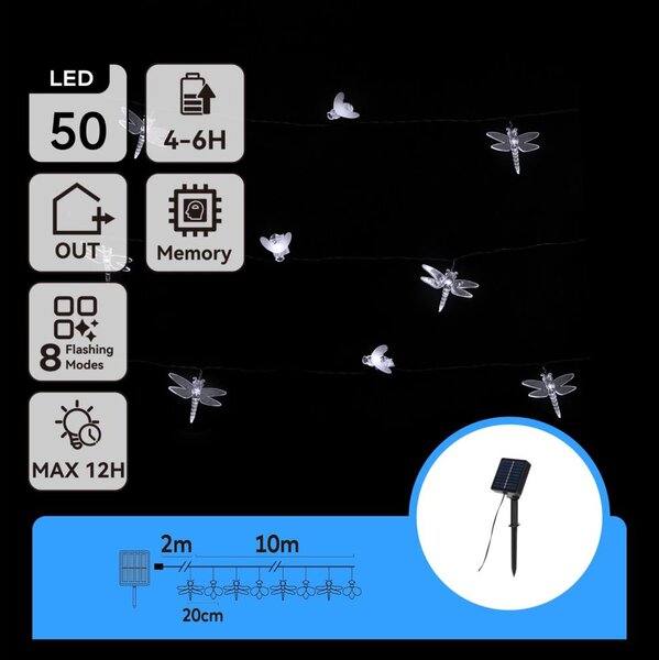 Aigostar - LED solárny dekoračný reťazec 50xLED/8 funkcií 10m 800mAh IP65 studená biela