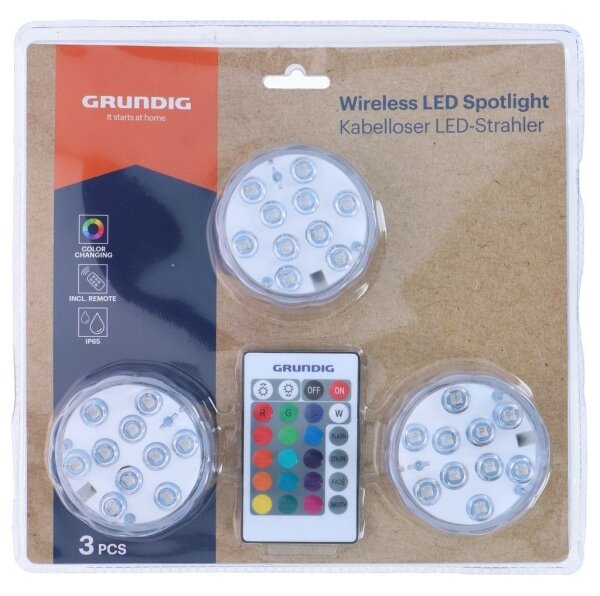 Grundig - SADA 3x LED RGBW stmievateľné svietidlo LED/3W/3xAAA IP65 + diaľkové ovládanie
